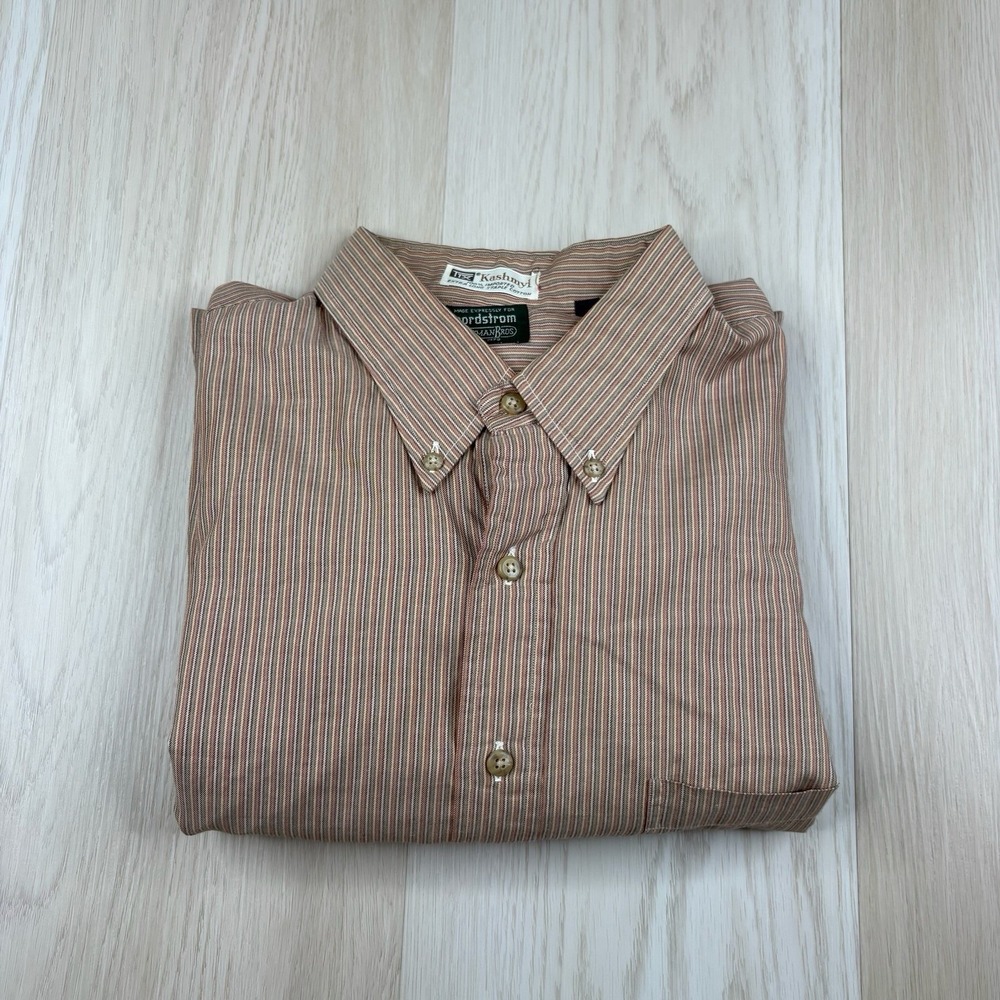 Vintage Gitman Bros Nordstrom Button Up Shirt Brown Striped Mens Size XL Kashmyl